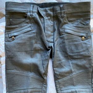 Authentic Balmain Black Waxed Biker Jeans